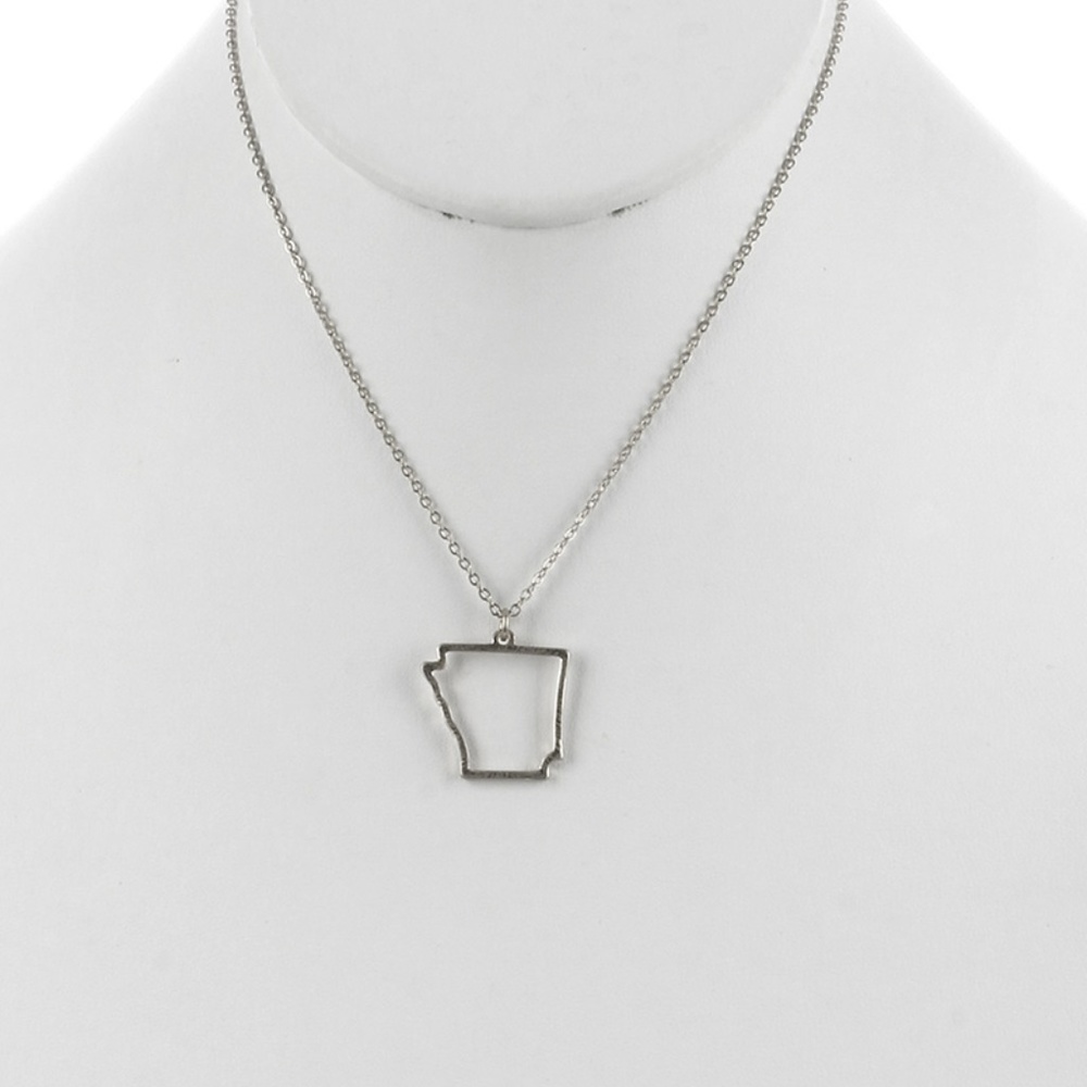 Silver Tone State of ARKANSAS Necklace